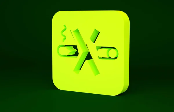 Κίτρινο εικονίδιο μη καπνιζόντων απομονώνονται σε πράσινο φόντο. Σύμβολο τσιγάρου. Μινιμαλιστική έννοια. 3d απεικόνιση 3D καθιστούν — Φωτογραφία Αρχείου
