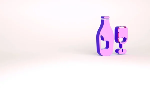 Frasco de vinho roxo com ícone de vidro isolado no fundo branco. Conceito de minimalismo. 3D ilustração 3D render — Fotografia de Stock