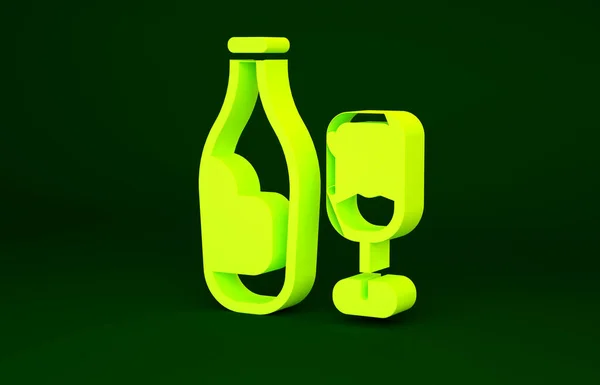 Bottiglia di vino giallo con icona di vetro isolato su sfondo verde. Concetto minimalista. Illustrazione 3d rendering 3D — Foto Stock