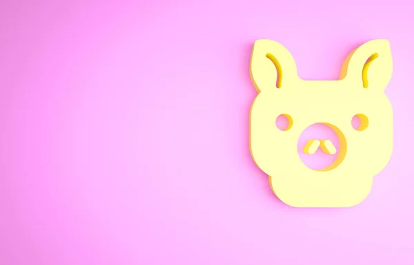 Ícone de porco amarelo isolado no fundo rosa. Símbolo animal. Conceito de minimalismo. 3D ilustração 3D render — Fotografia de Stock