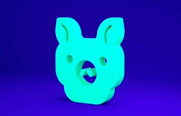 Ícone de porco verde isolado no fundo azul. Símbolo animal. Conceito de minimalismo. 3D ilustração 3D render — Fotografia de Stock