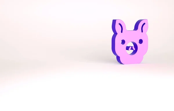 紫色的猪图标孤立在白色的背景。动物的象征最低纲领的概念。3D渲染3D插图 — 图库照片