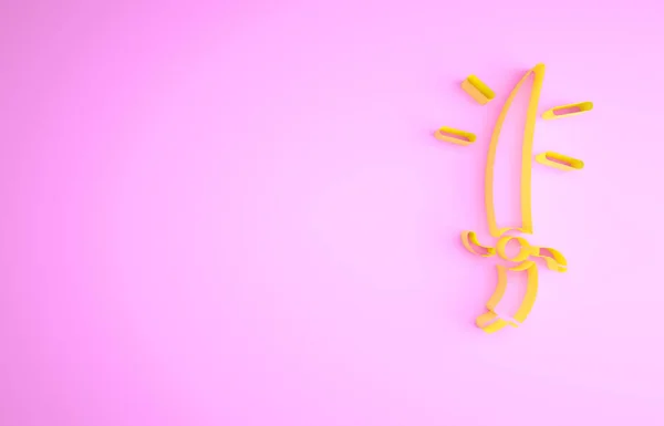 Ícone de sabre árabe amarelo isolado no fundo rosa. Conceito de minimalismo. 3D ilustração 3D render — Fotografia de Stock