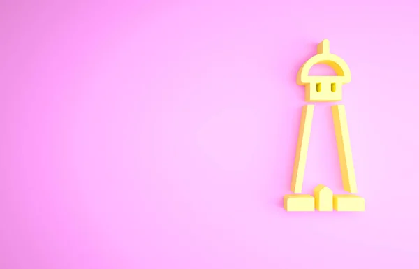 Icono de torre o minarete de la mezquita amarilla aislado sobre fondo rosa. Concepto minimalista. 3D ilustración 3D render —  Fotos de Stock