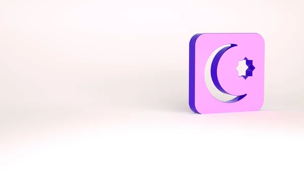 Purpurowa Gwiazda i Półksiężyc - symbol ikony islamu odizolowany na białym tle. Symbol religijny. Koncepcja minimalizmu. Ilustracja 3D 3D renderowania — Zdjęcie stockowe