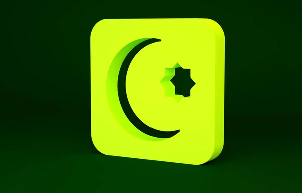Sárga csillag és félhold - szimbóluma az iszlám ikon elszigetelt zöld alapon. Vallás szimbólum. Minimalizmus koncepció. 3d illusztráció 3D render — Stock Fotó