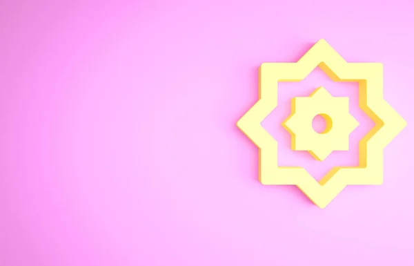 Icono amarillo de adorno de estrella octogonal islámica aislado sobre fondo rosa. Concepto minimalista. 3D ilustración 3D render —  Fotos de Stock