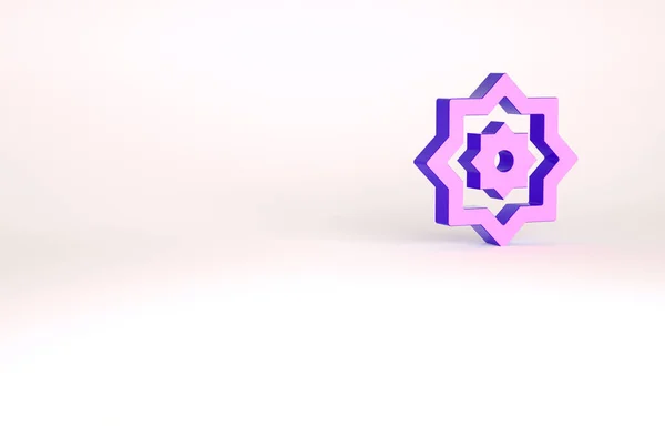 Purple Islamic octagonal star ornament icon isolated on white background. Minimalism concept. 3d illustration 3D render — Stock Photo, Image