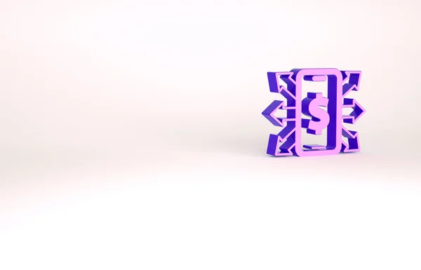 Smartphone violet avec icône symbole dollar isolé sur fond blanc. Concept d'achat en ligne. Icône de téléphone mobile financier. Paiement en ligne. Concept de minimalisme. Illustration 3D rendu 3D — Photo