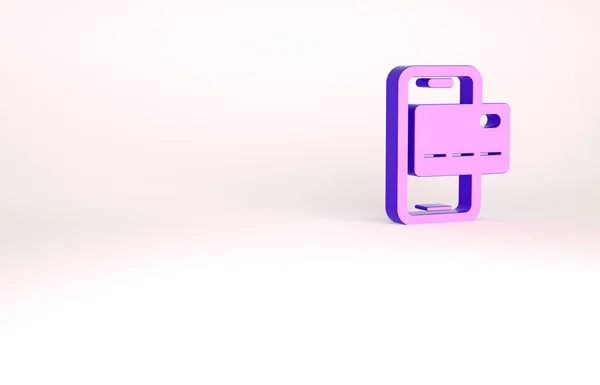 Purple Icono de banca móvil aislado sobre fondo blanco. Transferir dinero a través de la banca móvil en la pantalla del teléfono móvil. Concepto minimalista. 3D ilustración 3D render — Foto de Stock