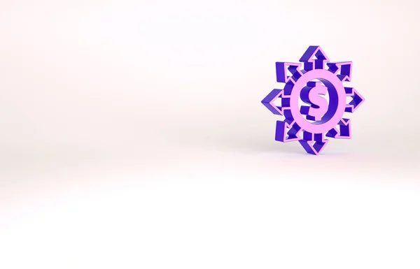 Purple Dollar, delen, netwerk pictogram geïsoleerd op witte achtergrond. Minimalisme concept. 3d illustratie 3D renderen — Stockfoto