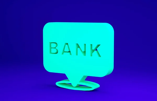 Ícone de construção Green Bank isolado no fundo azul. Conceito de minimalismo. 3D ilustração 3D render — Fotografia de Stock