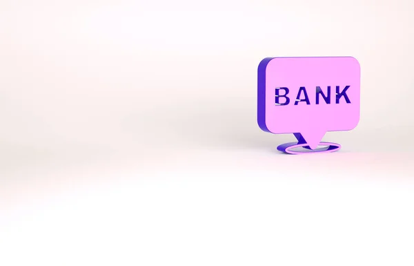 Ícone de construção Purple Bank isolado no fundo branco. Conceito de minimalismo. 3D ilustração 3D render — Fotografia de Stock