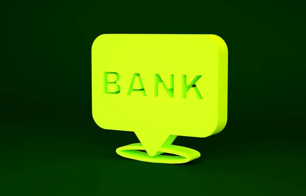 Ícone de construção do banco amarelo isolado no fundo verde. Conceito de minimalismo. 3D ilustração 3D render — Fotografia de Stock