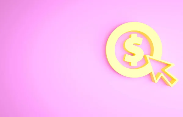 Gele munt geld met dollar symbool pictogram geïsoleerd op roze achtergrond. Bancaire munt teken. Contant symbool. Minimalisme concept. 3d illustratie 3D renderen — Stockfoto