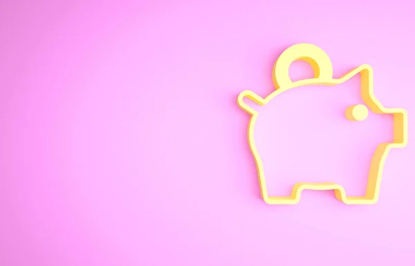 Желтый свиной банк значок изолирован на розовом фоне. Иконка экономии или накопления денег, инвестиций. Концепция минимализма. 3D-рендеринг — стоковое фото