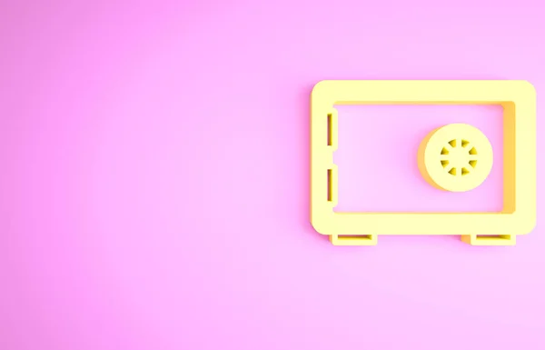 Gul säker ikon isolerad på rosa bakgrund. Dörren säkrar ett bankvalv med kombinationslås. Tillförlitligt dataskydd. Minimalistiskt koncept. 3D-återgivning för 3D — Stockfoto