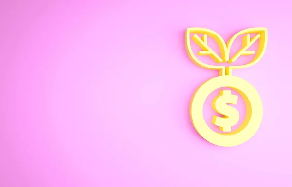 Κίτρινα δολάρια εικονίδιο φυτό απομονώνονται σε ροζ φόντο. Έννοια της ανάπτυξης επιχειρηματικών επενδύσεων. Εξοικονόμηση χρημάτων και επενδύσεις. Μινιμαλιστική έννοια. 3d απεικόνιση 3D καθιστούν — Φωτογραφία Αρχείου