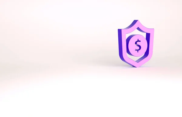 白の背景に隔離されたドル記号のアイコンを持つ紫の盾。シールドの保護。お金の安全保障の概念。最小限の概念。3Dイラスト3Dレンダリング — ストック写真