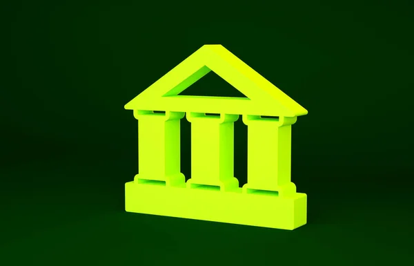 Yellow Bank building icon isolated on green background. Minimalism concept. 3d illustration 3D render — Stock Photo, Image