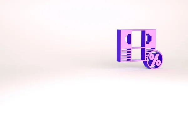 Фиолетовые деньги процент значок изолирован на белом фоне. Знак лояльности бумажника. Концепция минимализма. 3D-рендеринг — стоковое фото