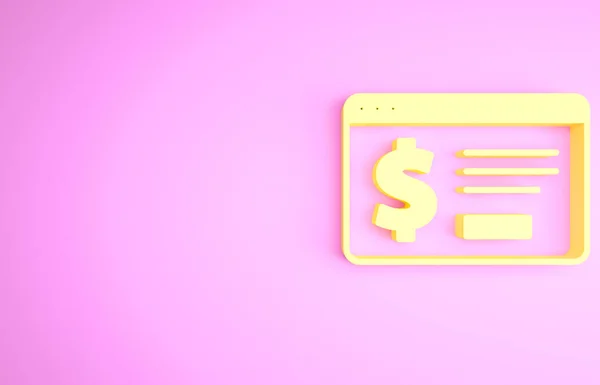 Yellow Online banking with dollar icon isolated on pink background. Sending money around the world, money transfer, financial transaction. Minimalism concept. 3d illustration 3D render — Stock Photo, Image