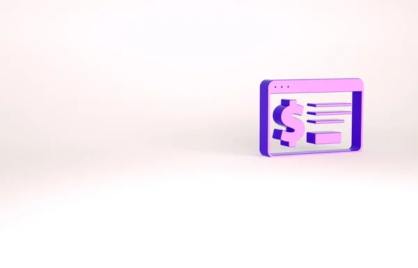 Purple Banca en línea con icono de dólar aislado sobre fondo blanco. Enviando dinero alrededor del mundo, transferencia de dinero, transacción financiera. Concepto minimalista. 3D ilustración 3D render —  Fotos de Stock