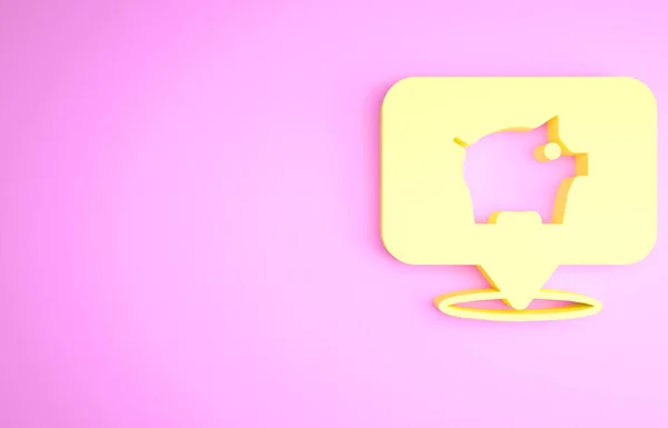 Ікона Жовтого банку ізольована на рожевому фоні. Ікона заощаджує або накопичує гроші, інвестиції. Концепція мінімалізму. 3D-рендеринг — стокове фото