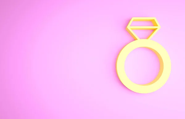 Icono del anillo de compromiso Yellow Diamond aislado sobre fondo rosa. Concepto minimalista. 3D ilustración 3D render —  Fotos de Stock