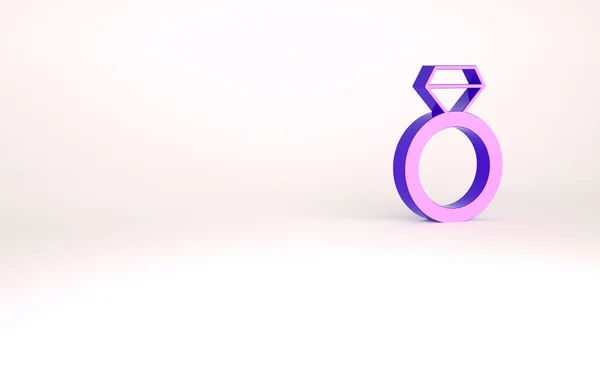 Purple Diamond verlovingsring icoon geïsoleerd op witte achtergrond. Minimalisme concept. 3d illustratie 3D renderen — Stockfoto