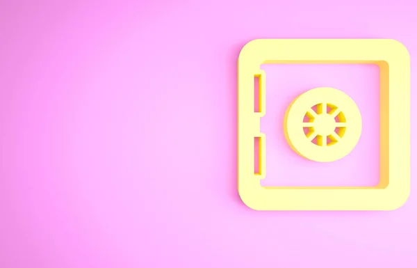 Icono amarillo seguro aislado sobre fondo rosa. La puerta caja fuerte una bóveda del banco con una cerradura combinada. Protección de datos fiable. Concepto minimalista. 3D ilustración 3D render —  Fotos de Stock