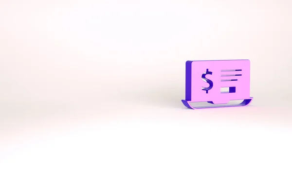 Фіолетовий ноутбук з значком долара ізольований на білому тлі. Надсилання грошей по всьому світу, грошовий переказ, онлайн-банкінг, фінансові операції. Концепція мінімалізму. 3D ілюстрація 3D рендеринга — стокове фото