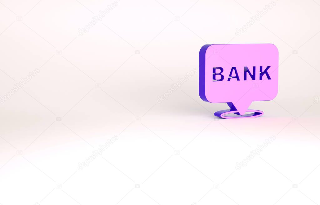 Purple Bank building icon isolated on white background. Minimalism concept. 3d illustration 3D render