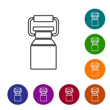 Siyah çizgi kutu süt ikonu için beyaz arka planda izole edilmiş. Simgeleri renk daire düğmelerine ayarla. Vektör