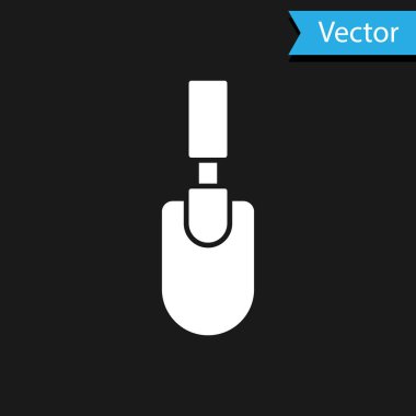 Beyaz Bahçe küreği ya da kürek ikonu siyah arka planda izole edilmiş. Bahçe aletleri. Bahçecilik, tarım, çiftçilik aleti. Vektör