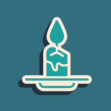 Yeşil Aroma mum simgesi yeşil arkaplanda izole edildi. Uzun gölge tarzı. Vektör