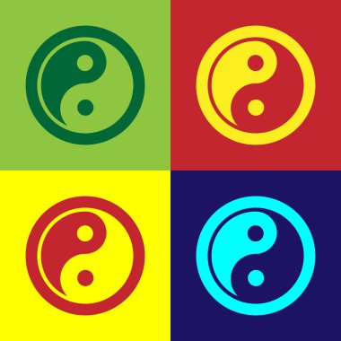 Pop sanatı Yin Yang renk arkaplanında izole edilmiş uyum ve denge sembolü. Vektör