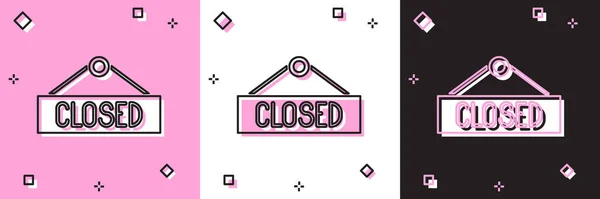 Hängendes Schild mit Text Geschlossenes Symbol isoliert auf rosa und weißem, schwarzem Hintergrund setzen. Business-Thema für Café oder Restaurant. Vektorillustration — Stockvektor