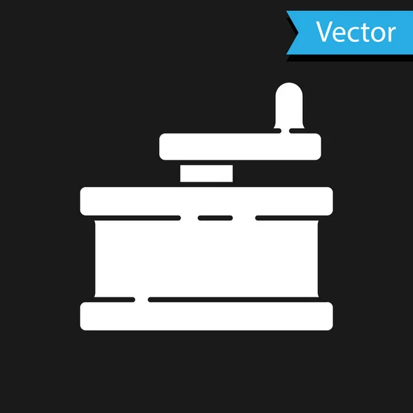 Ícone de moedor manual branco isolado no fundo preto. Ilustração vetorial — Vetor de Stock