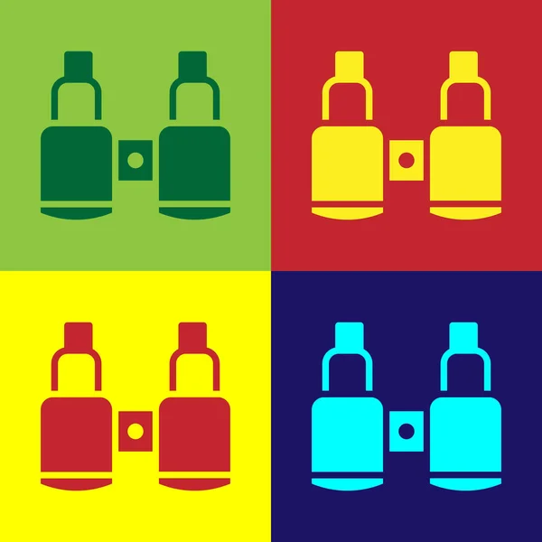 Pop art Binoculars icon isolated on color background. Find software sign. Spy equipment symbol. Vector — Stock Vector