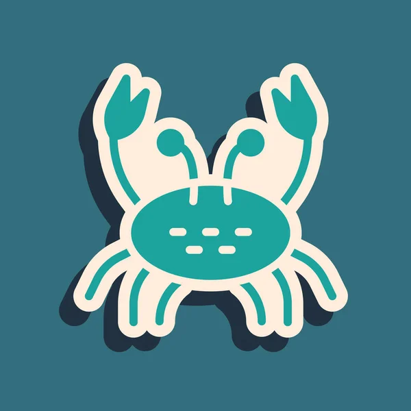 Green Crab Symbol isoliert auf grünem Hintergrund. Langer Schatten. Vektor — Stockvektor