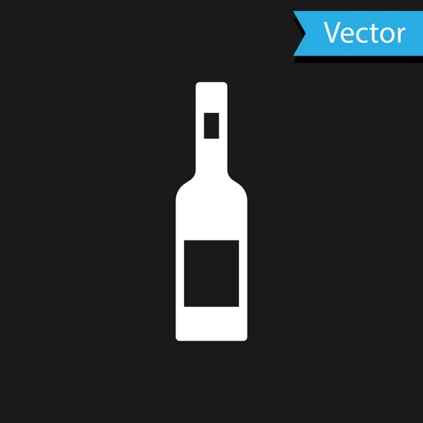 Bouteille en verre blanc de vodka icône isolée sur fond noir. Vecteur — Image vectorielle