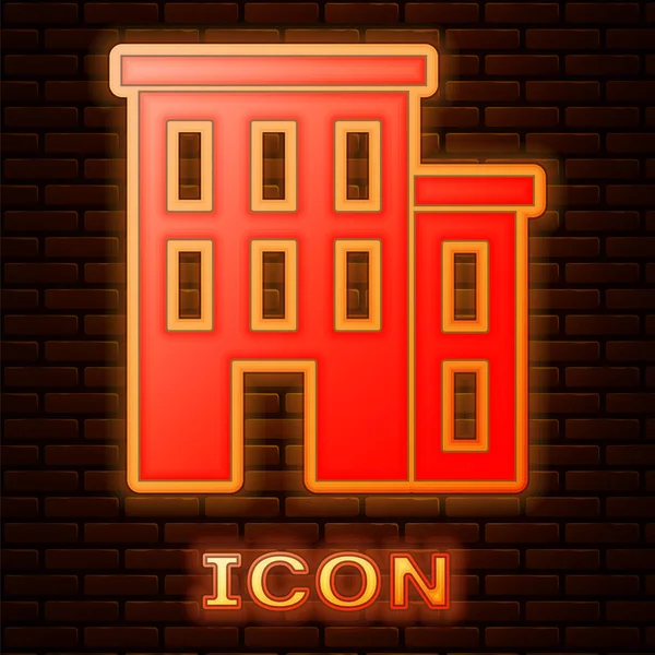 Icona luminosa neon House isolata su sfondo muro di mattoni. Home symbol. Vettore — Vettoriale Stock