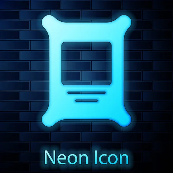 Zářící neon Hnojivo taška ikona izolované na pozadí cihlové stěny. Vektor — Stockový vektor
