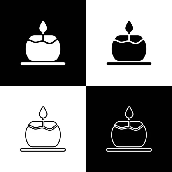 Set Aroma vela icono aislado sobre fondo blanco y negro. Vector — Vector de stock