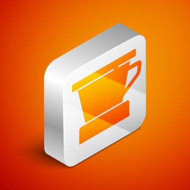 Isometric V60 kahve makinesi ikonu turuncu arka planda izole edilmiş. Gümüş kare düğme. Vektör