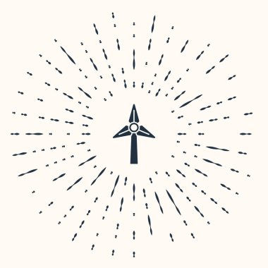 Gri Rüzgar türbini simgesi bej arka planda izole edildi. Rüzgar jeneratörü işareti. Elektrik üretimi için yel değirmeni. Soyut çember rastgele noktalar. Vektör