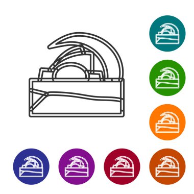 Siyah Hat Konser Salonu Auditorio de Tenerife simgesi beyaz arka planda izole edildi. Santa Cruz de Tenerife, İspanya. Simgeleri renk daire düğmelerine ayarla. Vektör