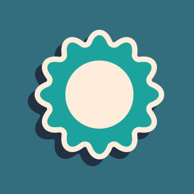 Yeşil Güneş simgesi yeşil arkaplanda izole edildi. Yaz sembolü. Güneşli bir gün. Uzun gölge tarzı. Vektör