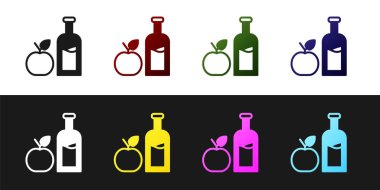 Apple elma şarabı ikonunu siyah beyaz arkaplanda izole et. İçecek cam şişesi. Vektör